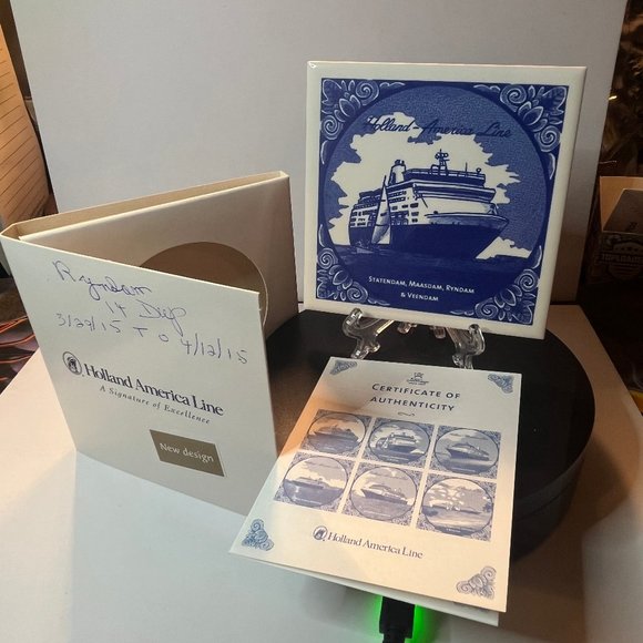 Vintage Blue Delft Holland America Line Statendam,Maasdam, Ryndam with Sailboat - Picture 1 of 3